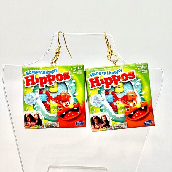 Handmade Jewelry - Hungry Hippos Earrings - Retro Game Dangle Jewelry - Playful Earrings